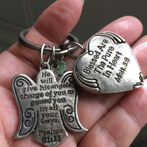🖤Vtg heart locket & Angel charms keychain - Picture 11 of 12